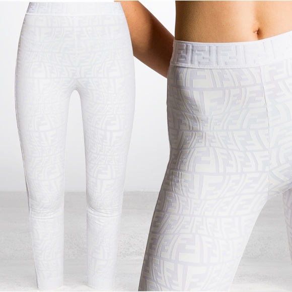 FENDI NWT LEGGINGS FF FISHEYE FIT E WHITE FAB176 AESY FOZMM 36 - Picture 1 of 9